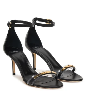 Sandale dama  piele naturala, stiletto, negru/auriu
