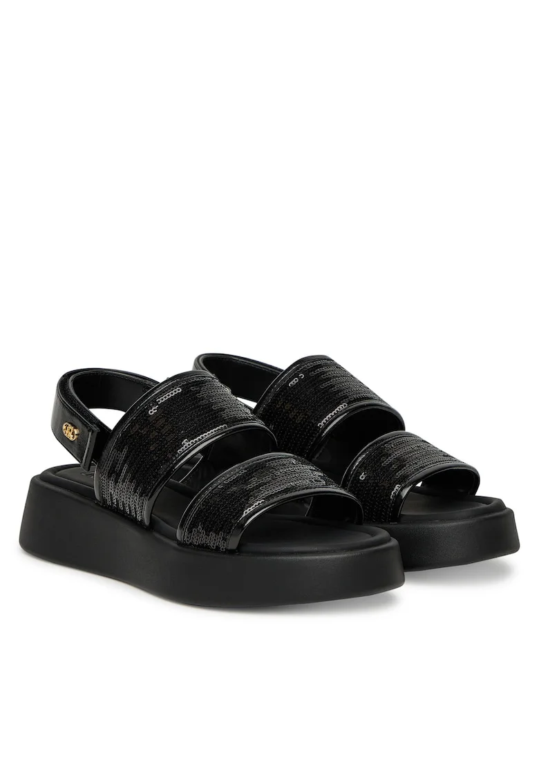Sandale dama,  piele ecologica, negru, sistem inchidere Velcro