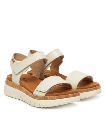 Sandale dama,  piele naturala, alb/maro, velcro