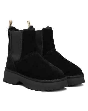 Cizme dama,  piele naturala, negru, blana sintetica