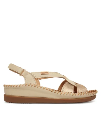 Sandale dama,  piele naturala, bej/auriu, sistem inchidere Velcro