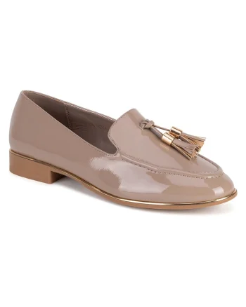 Mocasini dama,  bej, material sintetic, design clasic