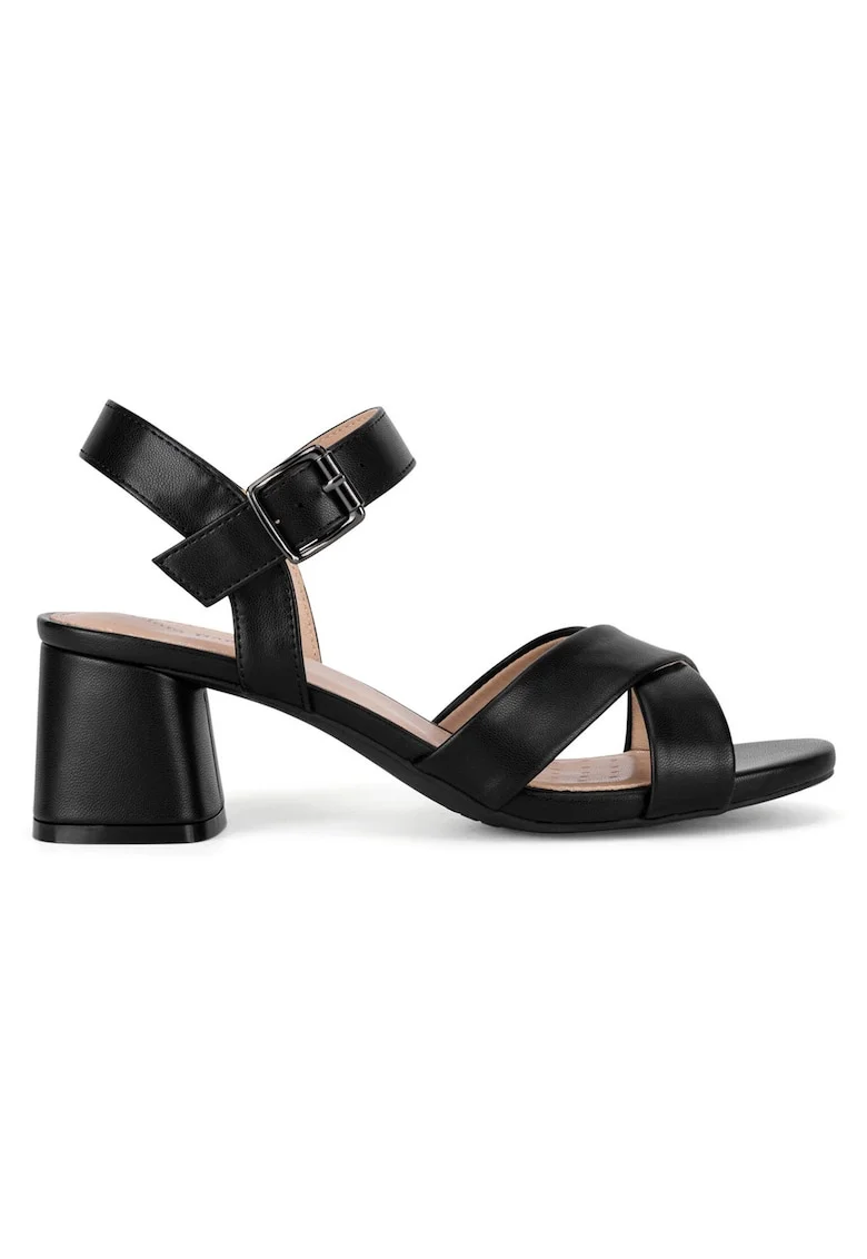 Sandale dama,  toc bloc, negru, material sintetic