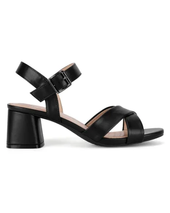 Sandale dama,  toc bloc, negru, material sintetic