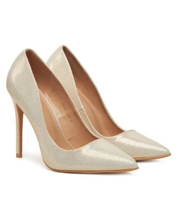 Pantofi dama,  stiletto, bej, piele ecologica