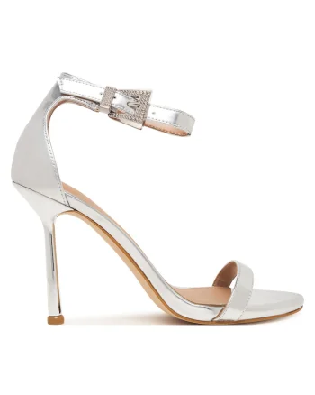 Sandale dama,  stiletto, argintiu, piele ecologica