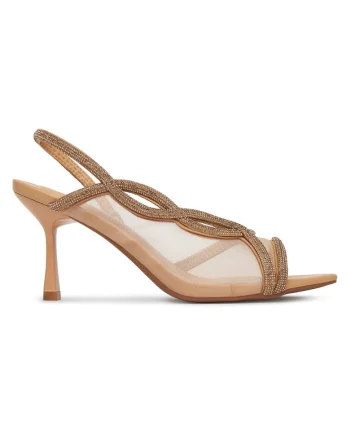 Sandale femei,  stiletto, bej, material sintetic