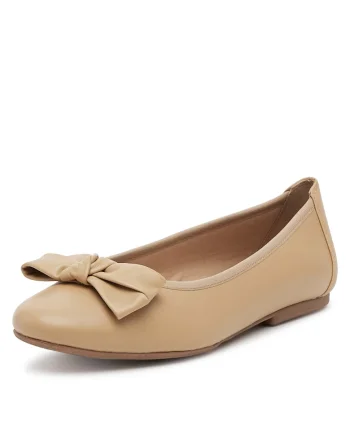 Balerini dama,  piele naturala, bej, fundita
