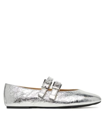 Balerini dama,  piele naturala, argintiu, design minimalist
