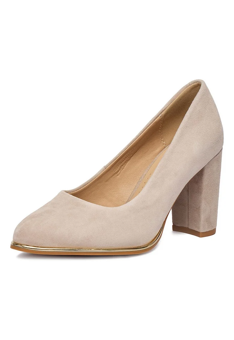 Pantofi dama,  piele naturala, toc inalt, bej