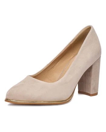 Pantofi dama,  piele naturala, toc inalt, bej