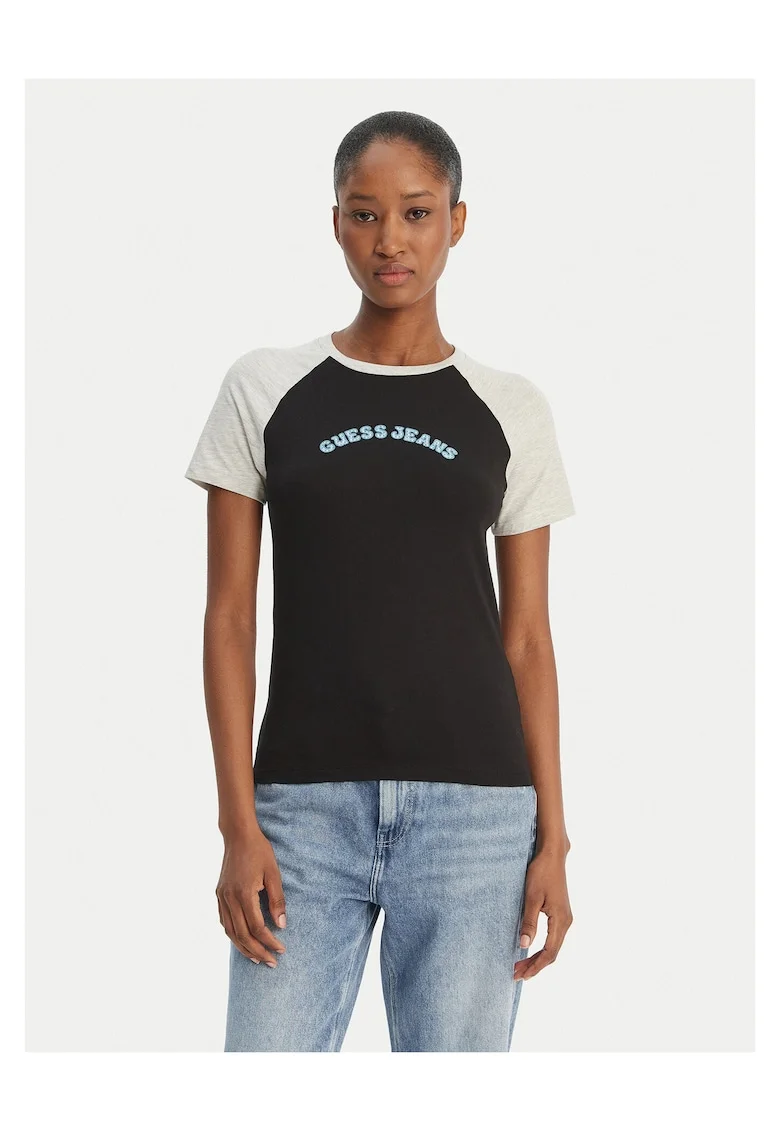 Tricou dama,  bumbac/elastan, negru/alb