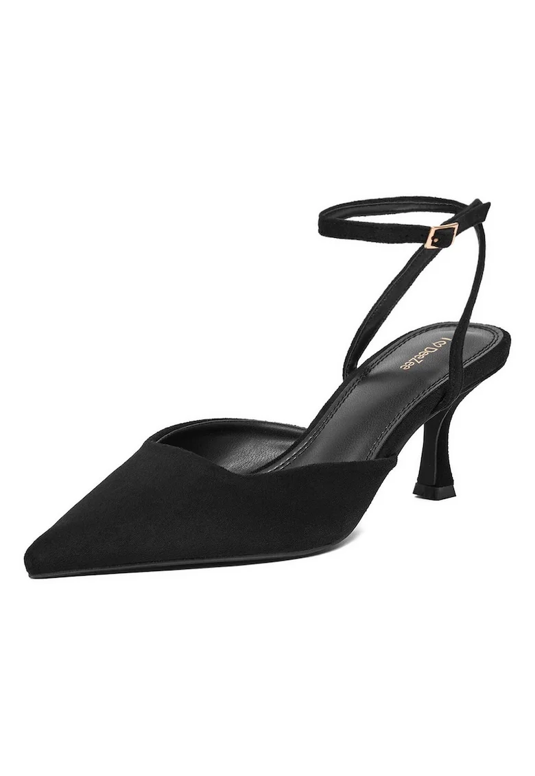 Pantofi dama,  stofa, negru, toc mic, varf ascutit