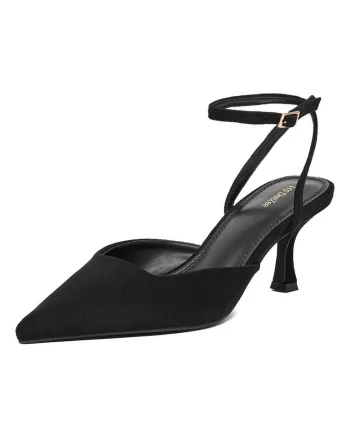 Pantofi dama,  stofa, negru, toc mic, varf ascutit