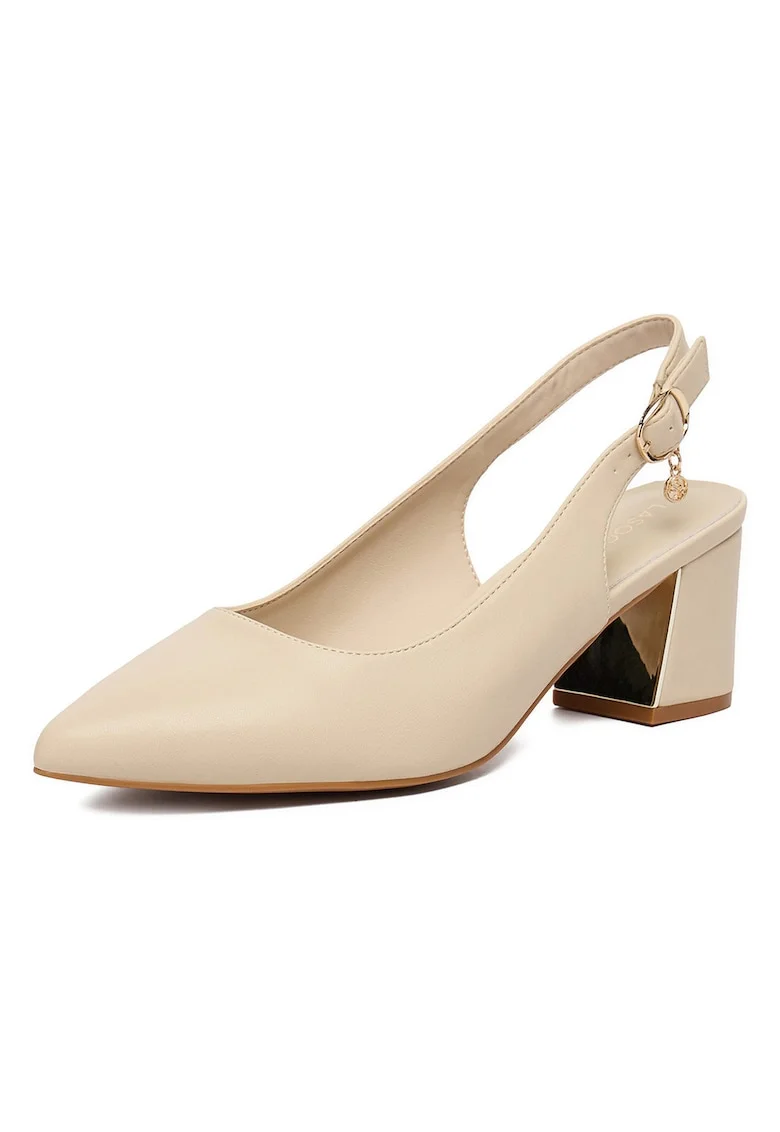 Pantofi dama,  clasic, bej, piele naturala