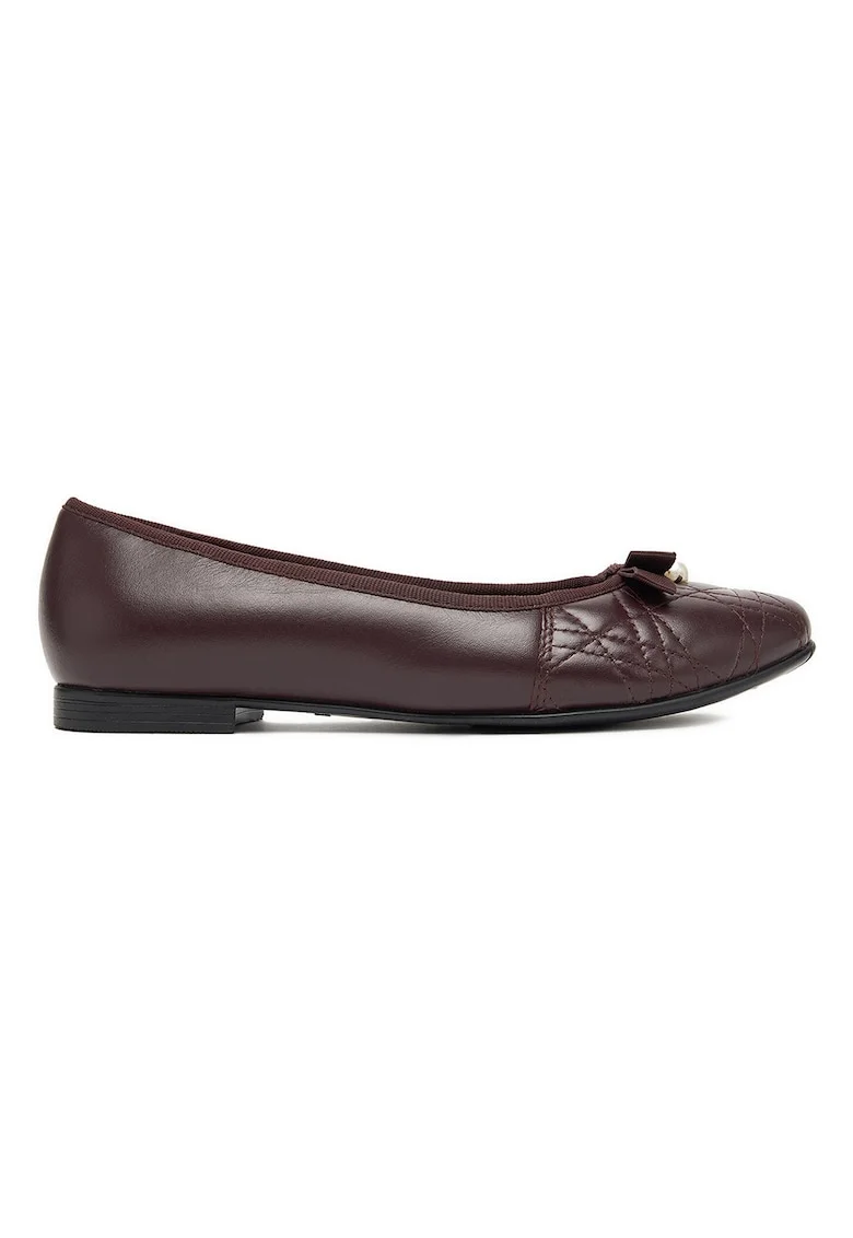 Balerini dama,  piele naturala, rosu inchis, fundita decorativa