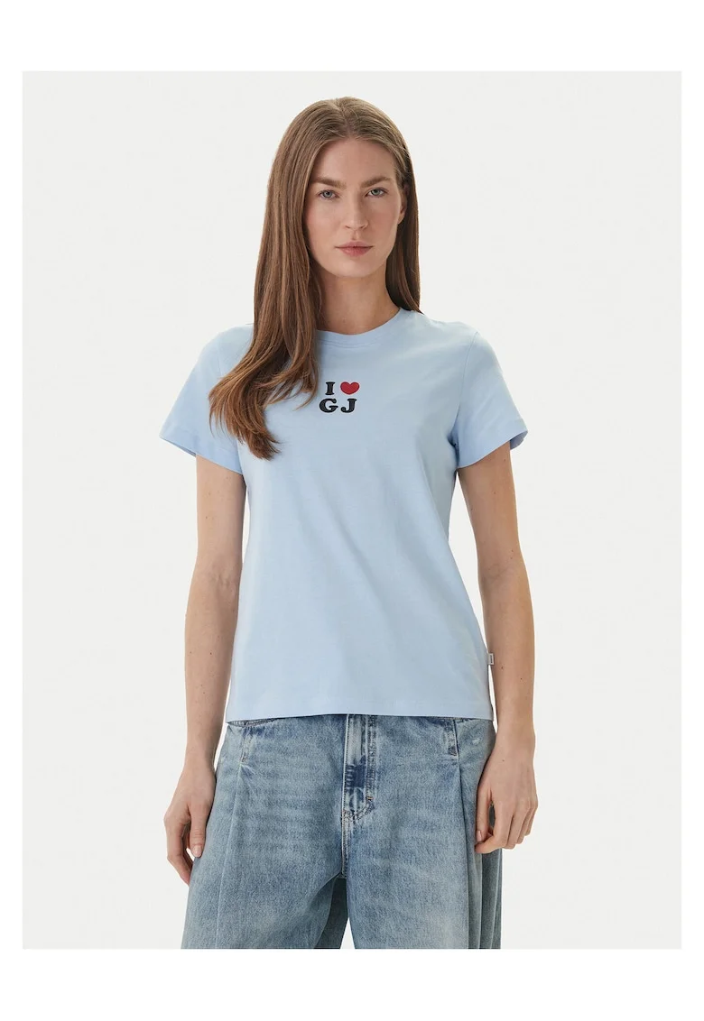 Tricou dama,  bumbac/elastan, albastru/alb