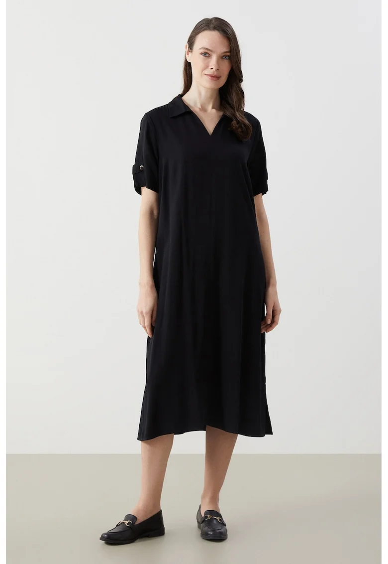 Rochie midi cu guler, Negru