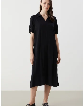 Rochie midi cu guler, Negru