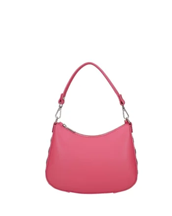 Geanta de piele cu bareta si nituri, Fucsia