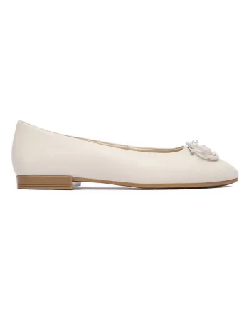 Balerini dama,  piele naturala, bej, textil