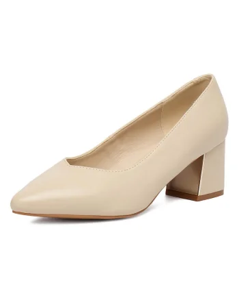 Pantofi dama,  bej, piele naturala, toc bloc