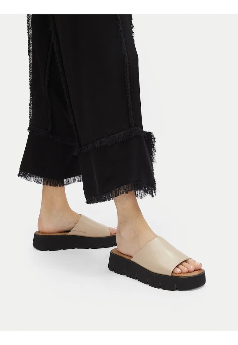 Papuci dama,  flatform, bej, material sintetic