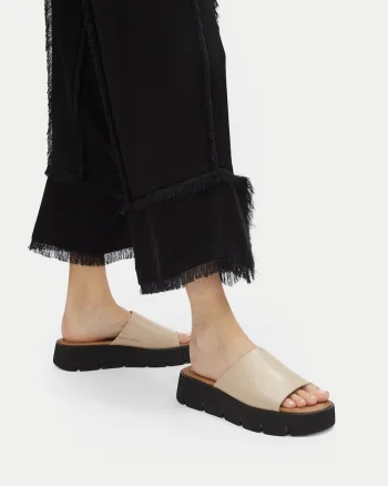 Papuci dama,  flatform, bej, material sintetic
