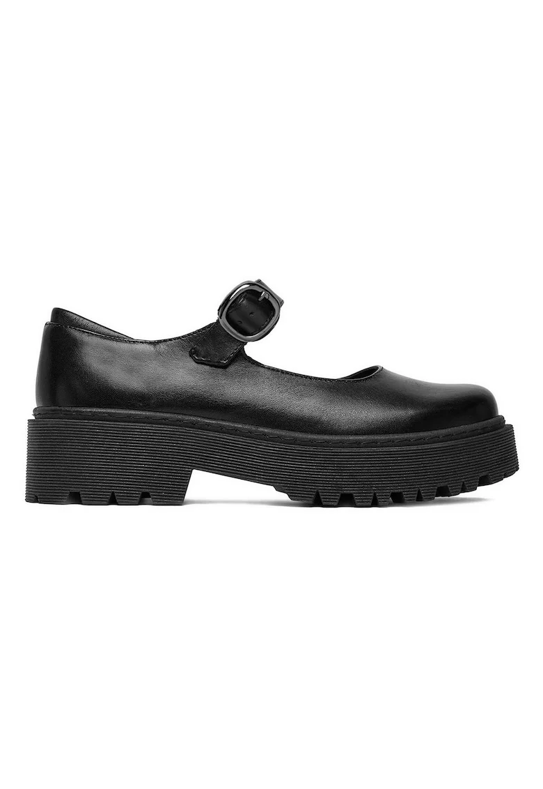 Balerini dama,  piele naturala, negru, talpa groasa, tehnologie Memory Foam