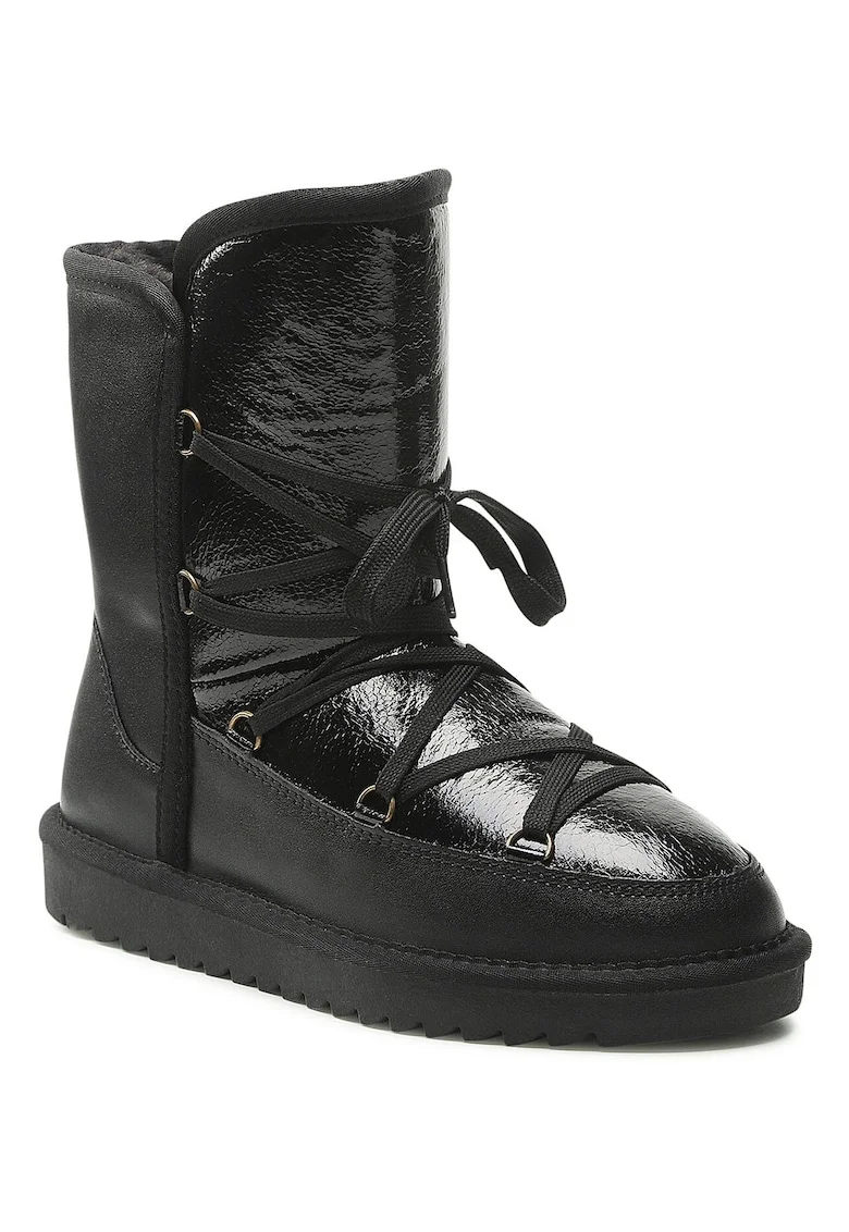 Botine dama,  piele naturala, insertie lacuita, negru