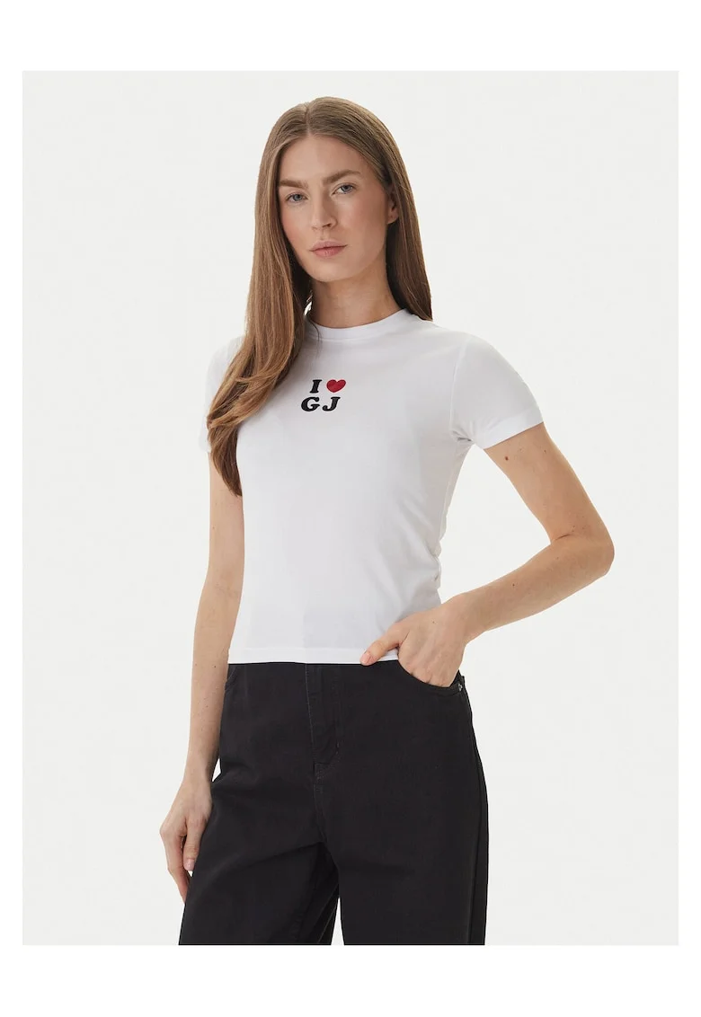 Tricou dama,  slim fit, alb, bumbac/elastan