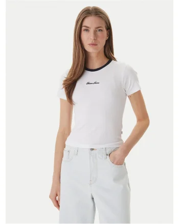 Tricou dama,  slim fit, alb, bumbac/modal/elastan