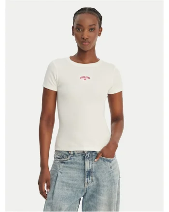 Tricou dama,  slim fit, ecru, bumbac/elastan