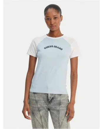 Tricou dama,  bumbac/elastan, albastru deschis/alb