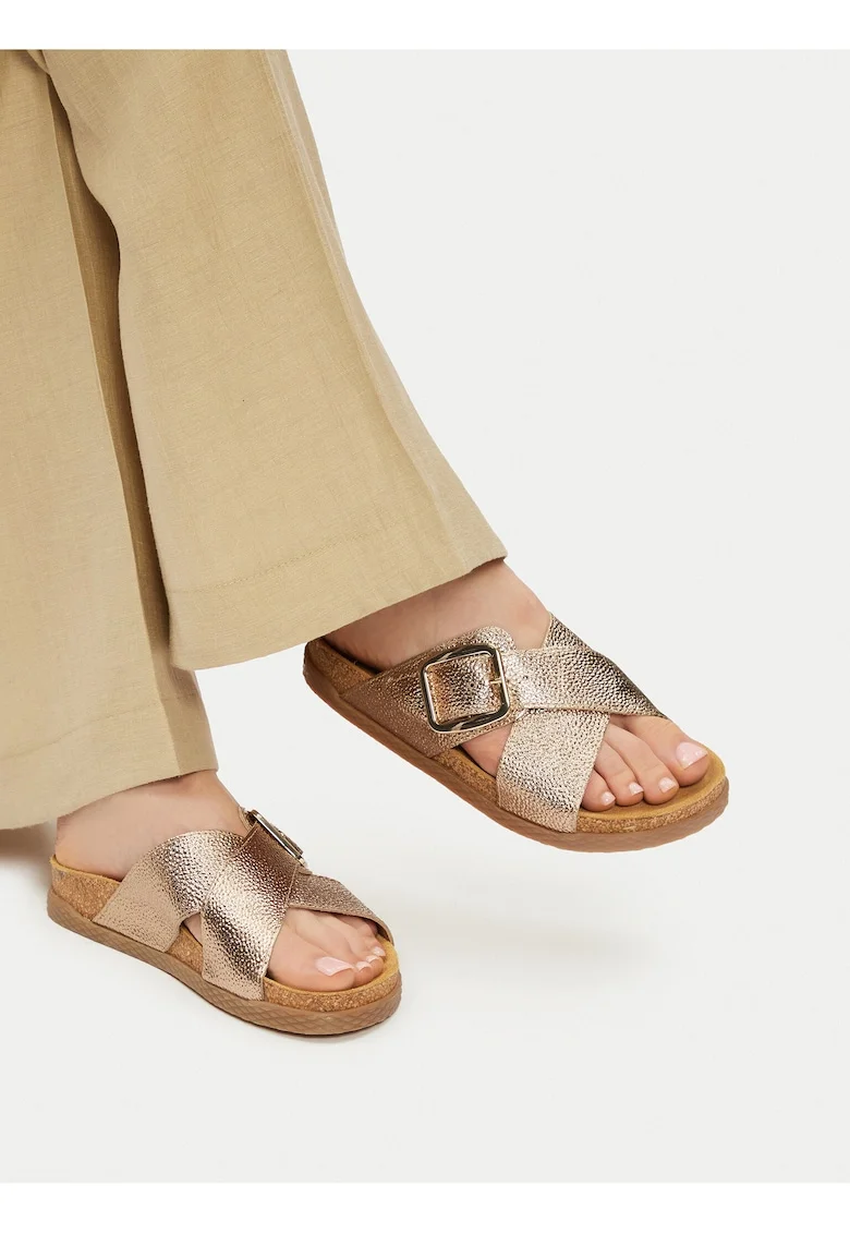 Papuci dama,  piele naturala, auriu, confortabil