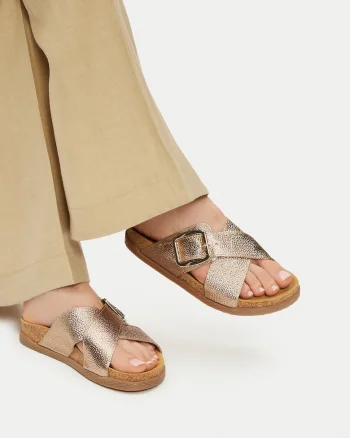 Papuci dama,  piele naturala, auriu, confortabil