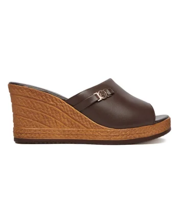 Papuci eleganti dama,  piele naturala, platforma, maro