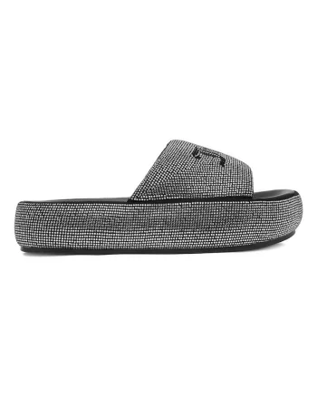 Papuci dama,  negru, platforma, strasuri