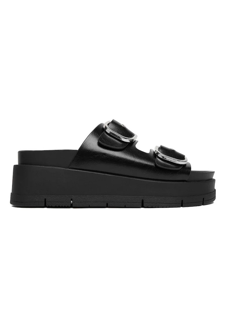 Papuci dama,  platforma, negru, material sintetic