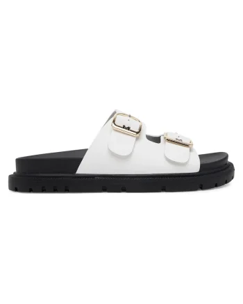 Papuci dama,  piele naturala, alb, design minimalist