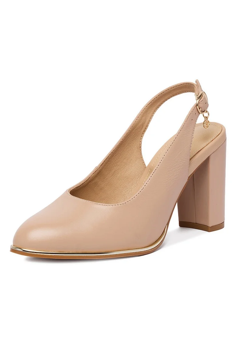 Pantofi dama,  piele naturala, toc bloc, bej