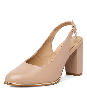 Pantofi dama,  piele naturala, toc bloc, bej