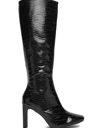 Cizme dama,  peste genunchi, toc clasic, negru, material sintetic,