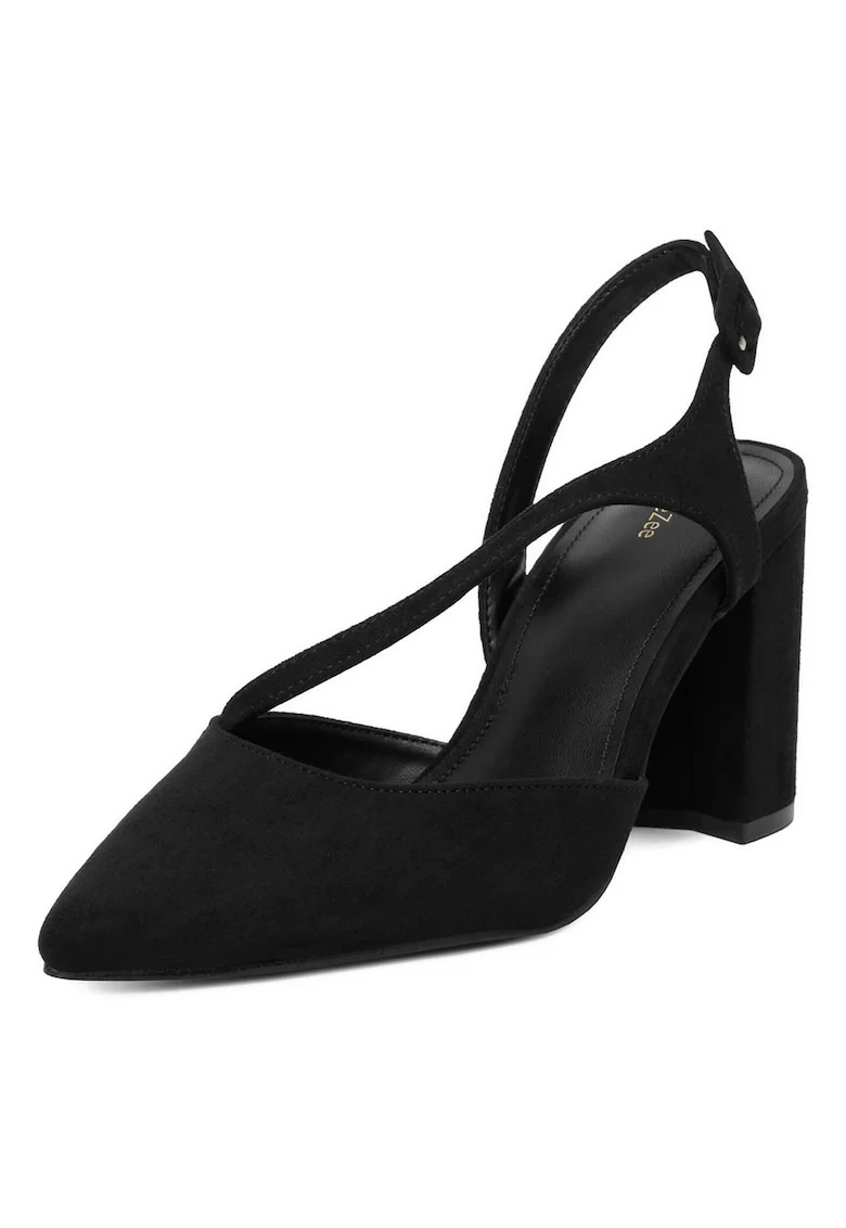 Pantofi dama,  model clasic, toc bloc, textil, negru