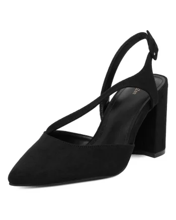 Pantofi dama,  model clasic, toc bloc, textil, negru