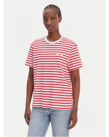 Tricou dama,  model dungi, alb/rosu, bumbac