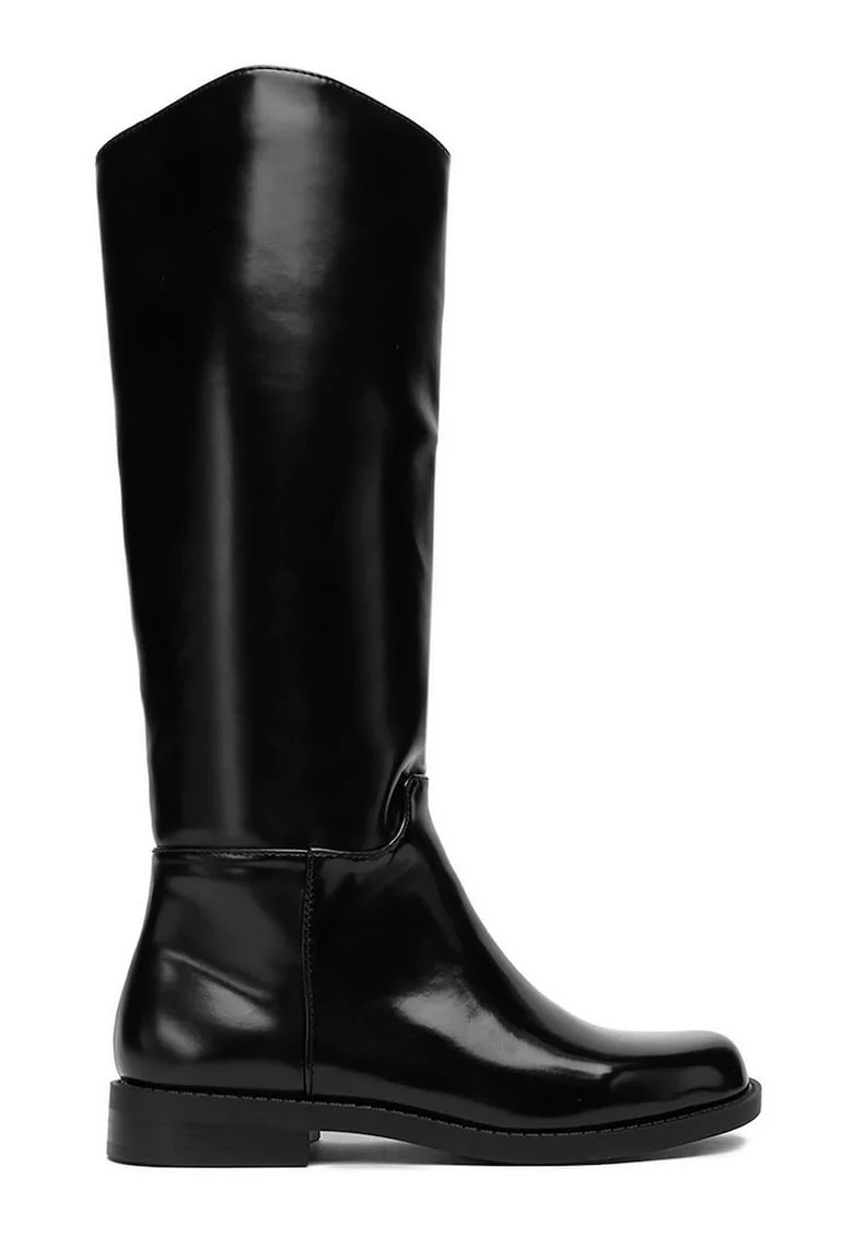 Cizme dama,  material sintetic, negru, fermoar,