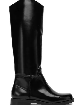 Cizme dama,  material sintetic, negru, fermoar,