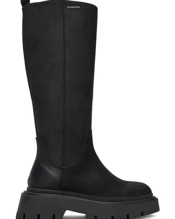 Cizme dama,  piele naturala, negru, varf patrat, talpa groasa