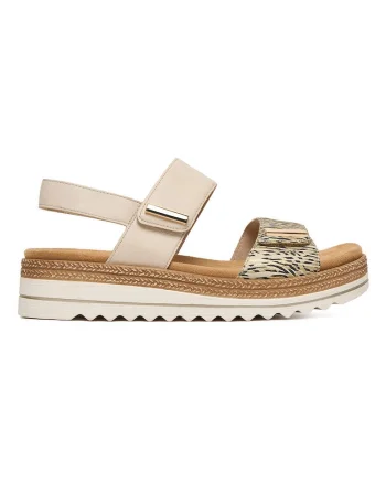 Sandale femei,  piele naturala, bej, inchidere velcro, talpa groasa